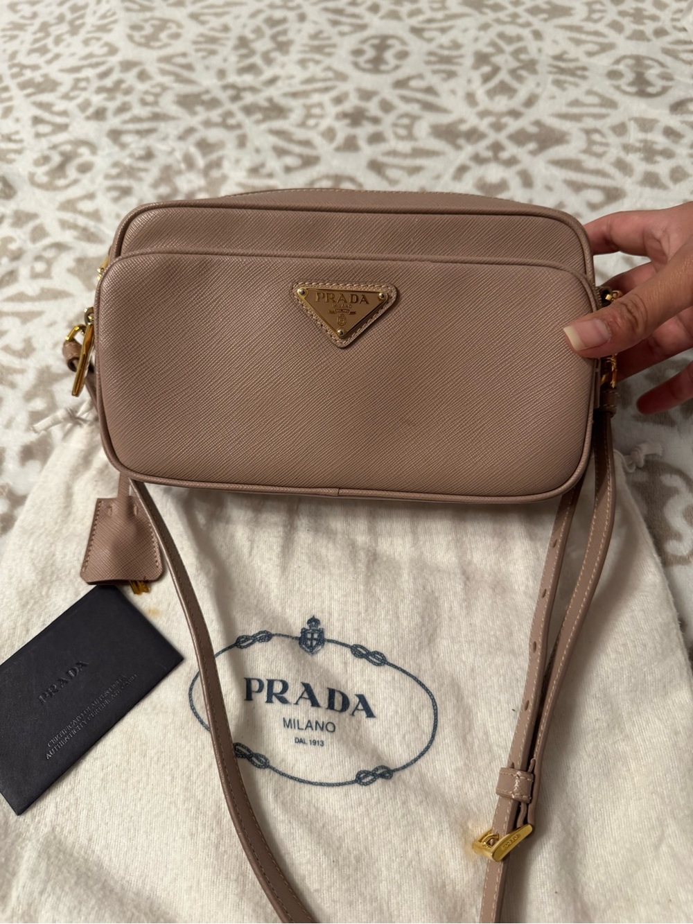 Prada Blush Saffiano Leather Crossbody with Triangle Logo Plate